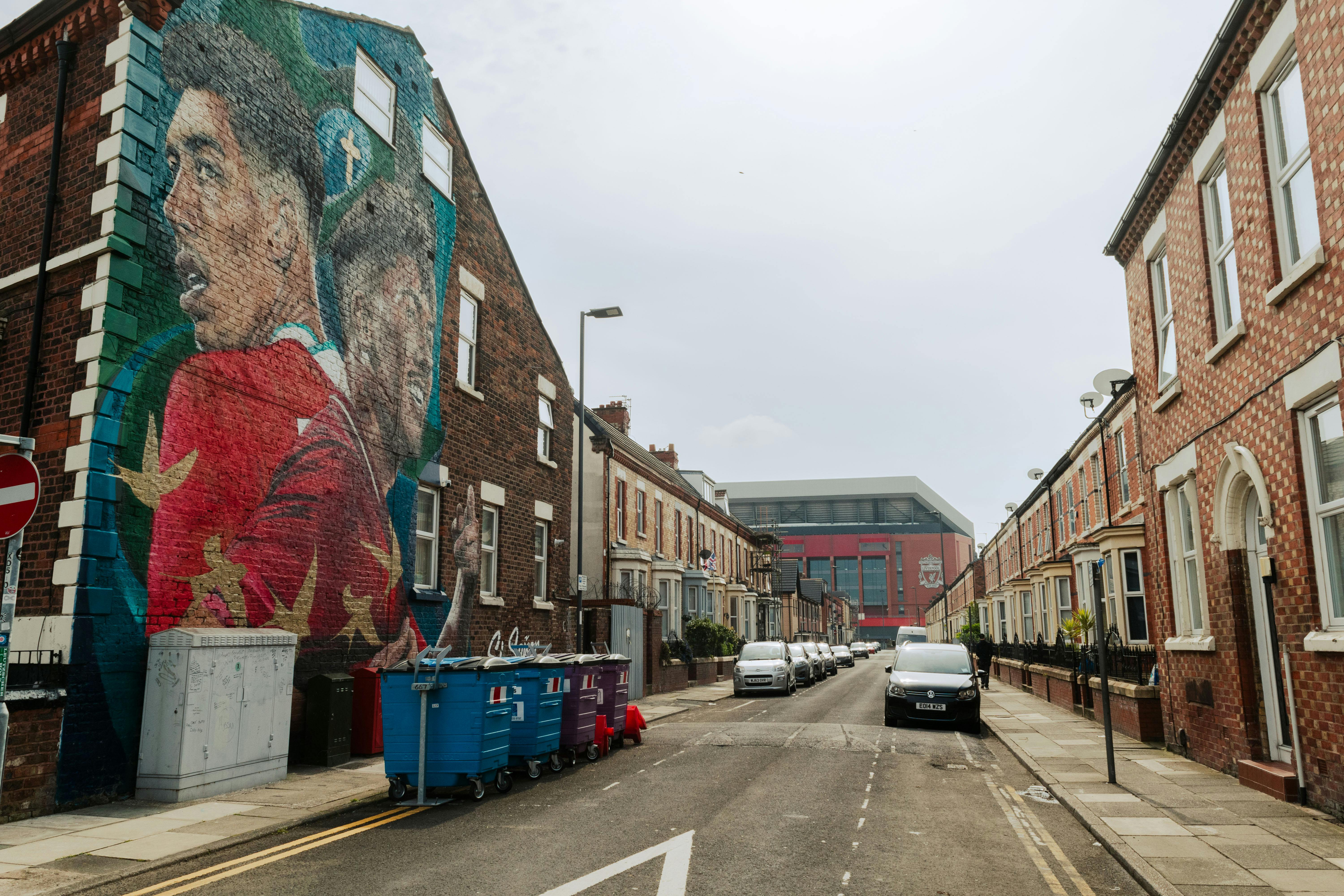 Liverpool FC mural and the end of Anfield stadium